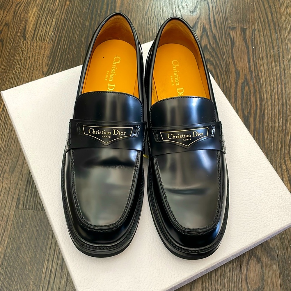 Christian Dior brushed calfskin loafers. Never worn, includes box & shoe bags.